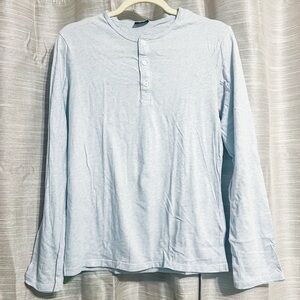 H&M | Mens Cotton Jersey Henley Shirt, Light Blue | S
